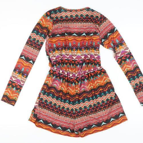 Boohoo Women’s Multicoloured XS Long Sleeve Geometric Playsuit