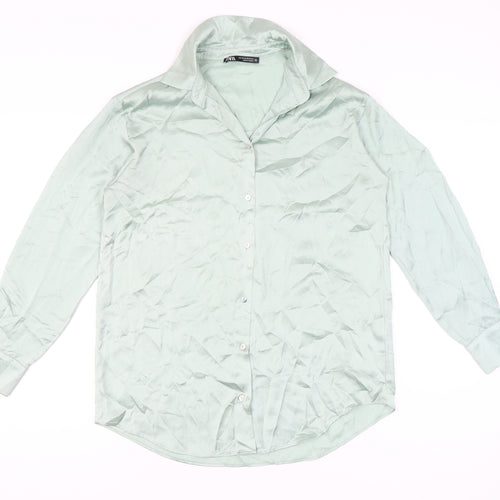 Zara Women’s Green XS Satin Button-Up Long Sleeve Shirt