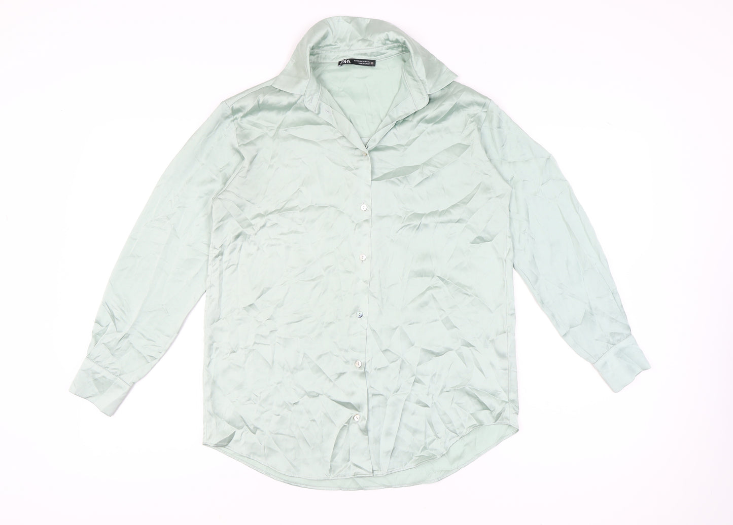Zara Women’s Green XS Satin Button-Up Long Sleeve Shirt