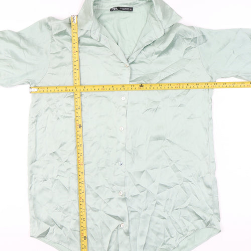 Zara Women’s Green XS Satin Button-Up Long Sleeve Shirt
