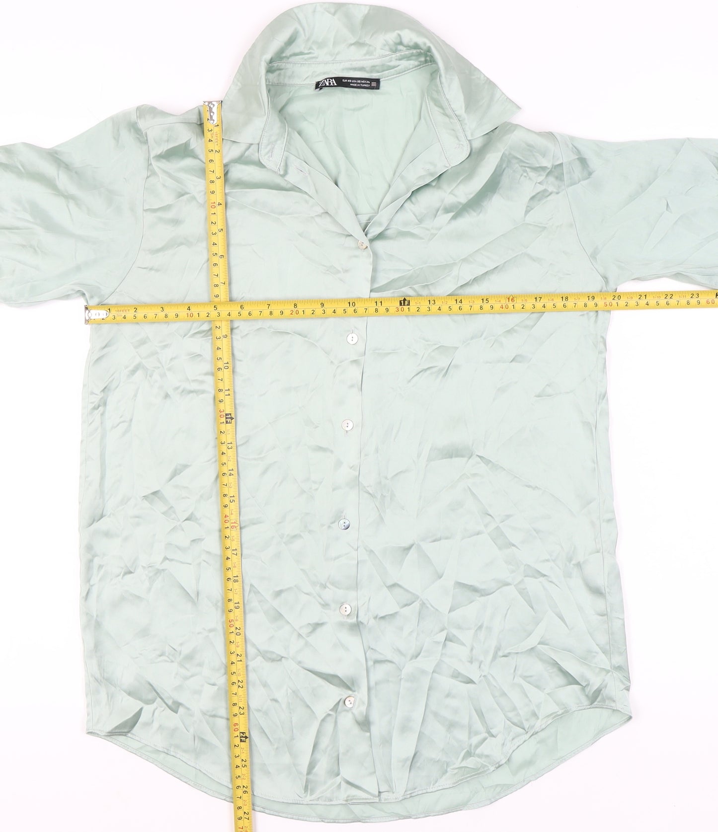 Zara Women’s Green XS Satin Button-Up Long Sleeve Shirt