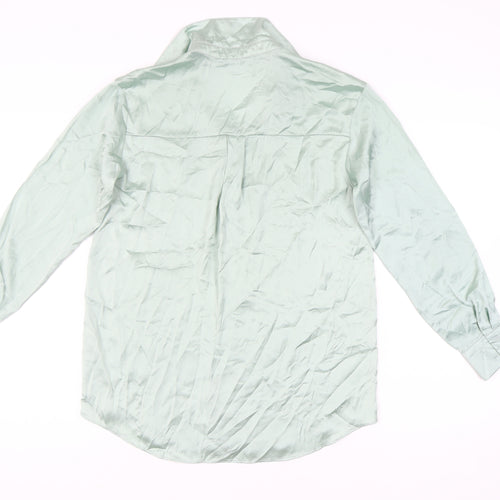 Zara Women’s Green XS Satin Button-Up Long Sleeve Shirt