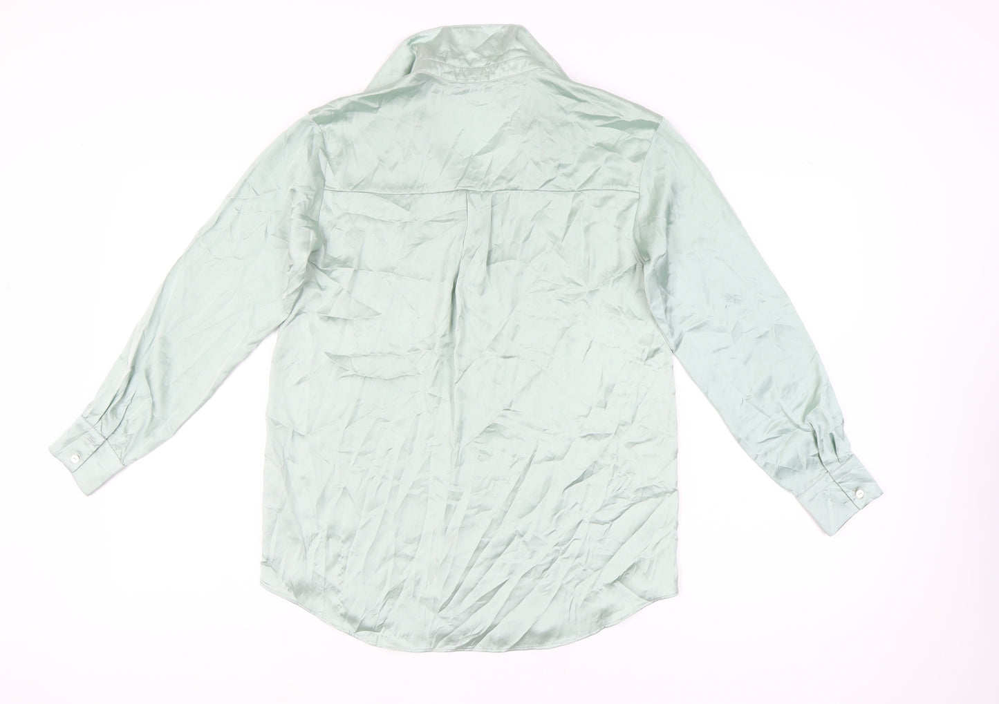 Zara Women’s Green XS Satin Button-Up Long Sleeve Shirt