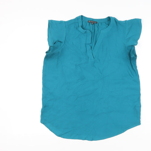 Adrianna Papell Women’s Blue Tunic Blouse V-Neck Cap Sleeve M