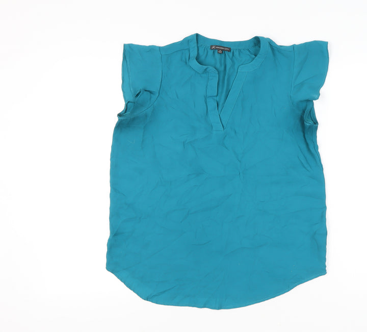 Adrianna Papell Women’s Blue Tunic Blouse V-Neck Cap Sleeve M