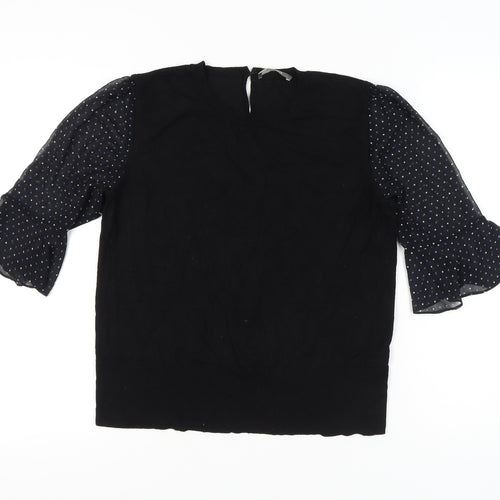Oasis Women’s Black Polka Dot Puff Sleeve Pullover Jumper L