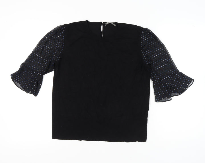 Oasis Women’s Black Polka Dot Puff Sleeve Pullover Jumper L