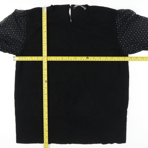 Oasis Women’s Black Polka Dot Puff Sleeve Pullover Jumper L