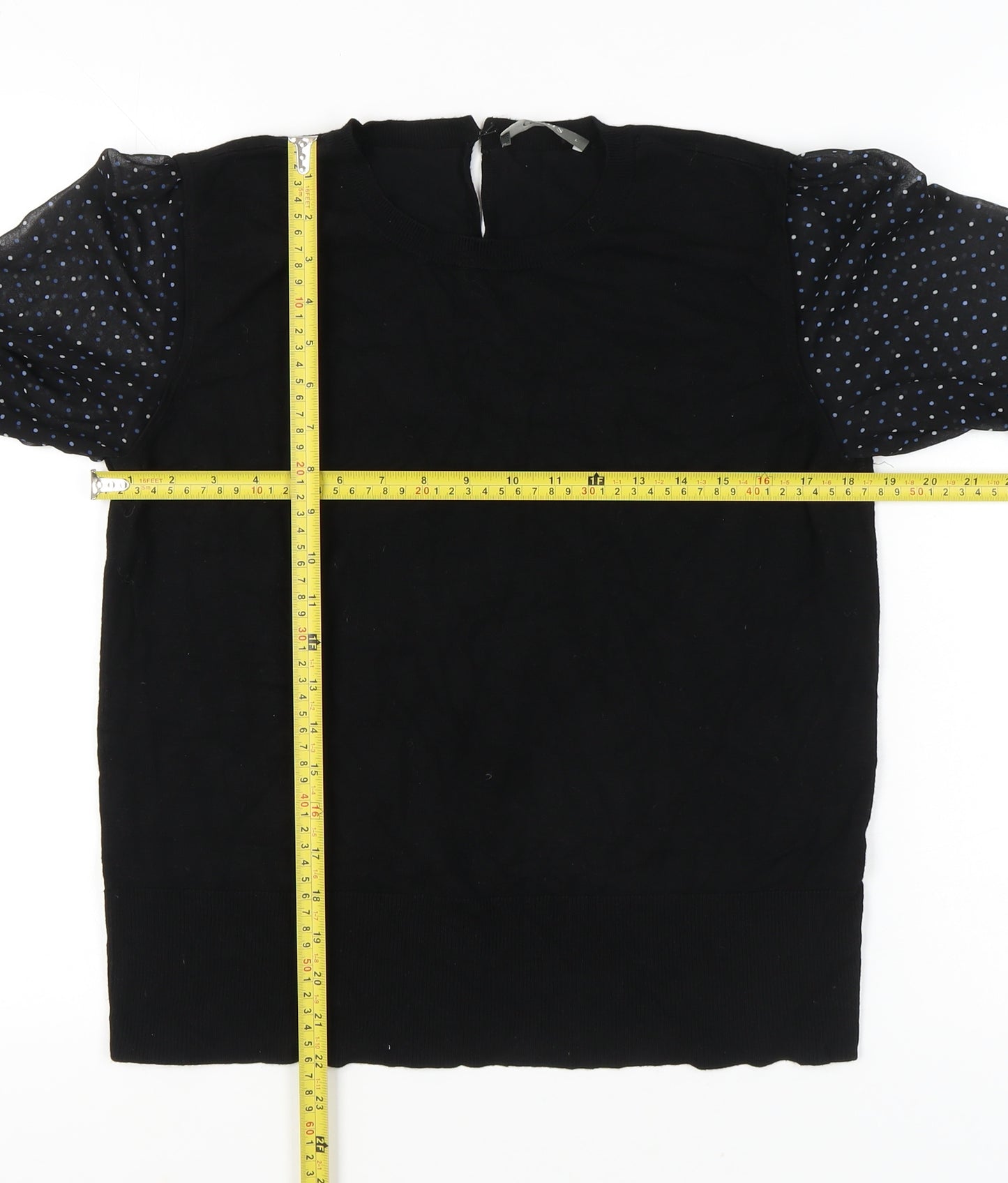 Oasis Women’s Black Polka Dot Puff Sleeve Pullover Jumper L