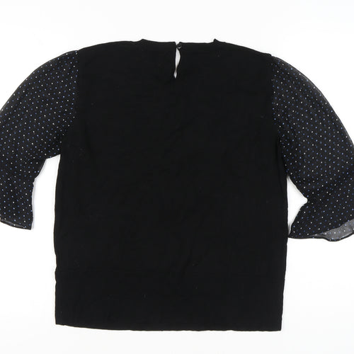 Oasis Women’s Black Polka Dot Puff Sleeve Pullover Jumper L
