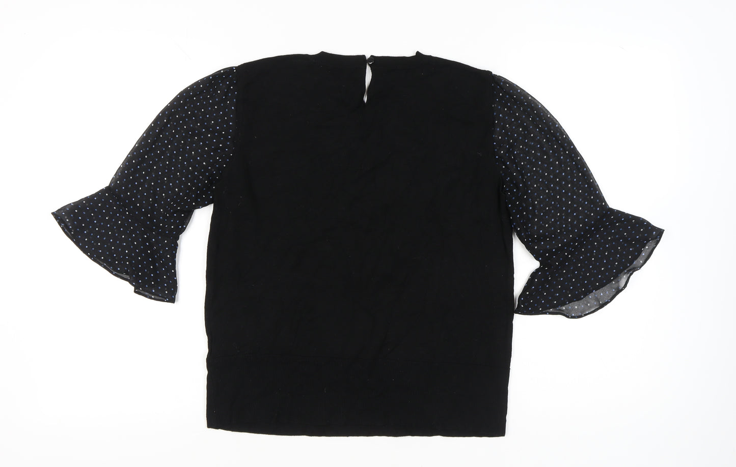 Oasis Women’s Black Polka Dot Puff Sleeve Pullover Jumper L