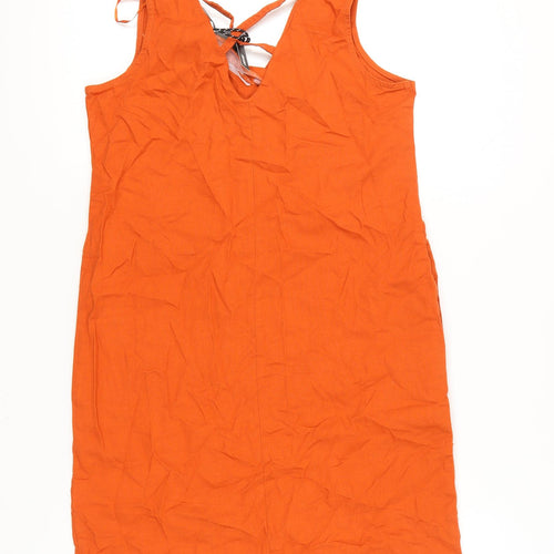 Threadbare Womens Orange Linen Blend Shift Dress Size 8 Sleeveless Summer