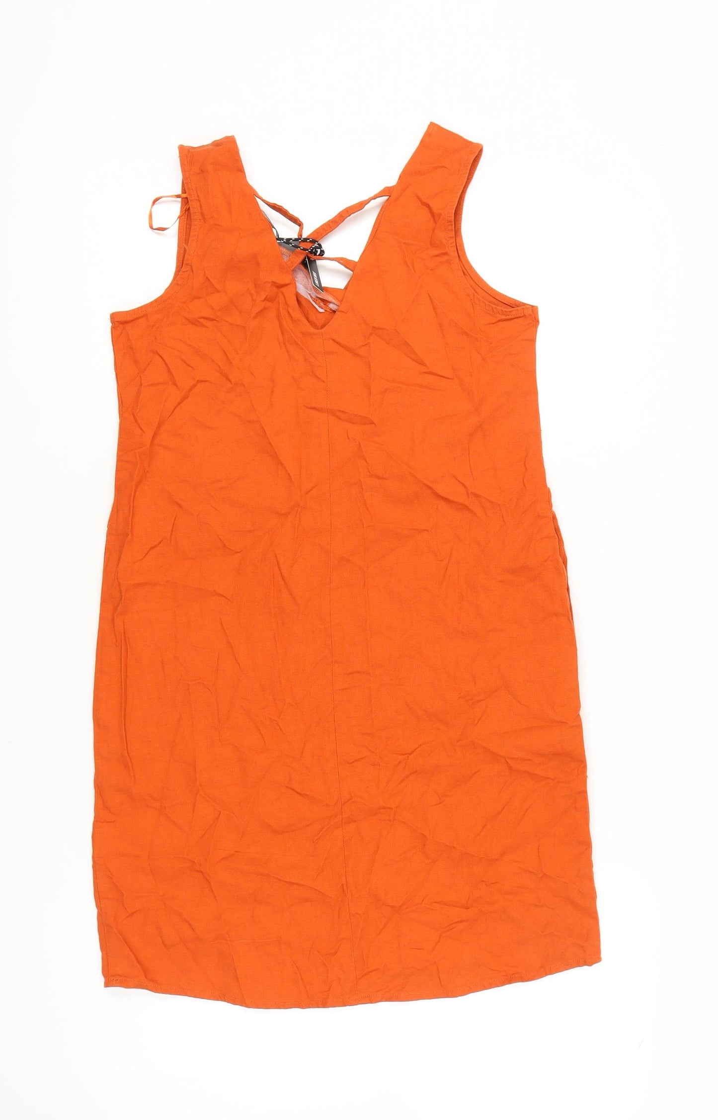 Threadbare Womens Orange Linen Blend Shift Dress Size 8 Sleeveless Summer