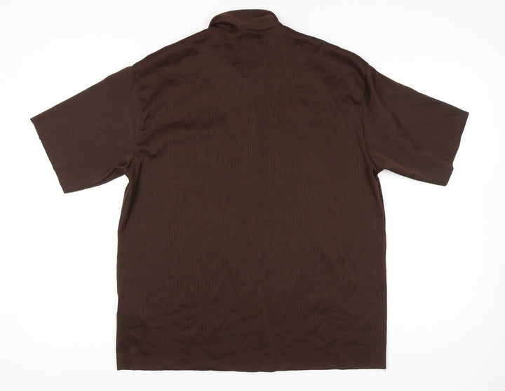 Jack & Jones Men’s Brown XL Short Sleeve Striped Button-Up Shirt