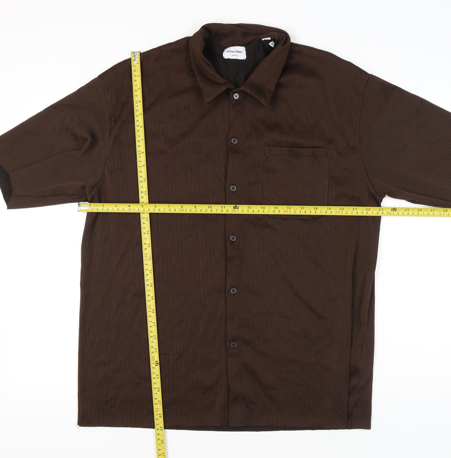 Jack & Jones Men’s Brown XL Short Sleeve Striped Button-Up Shirt