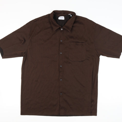 Jack & Jones Men’s Brown XL Short Sleeve Striped Button-Up Shirt