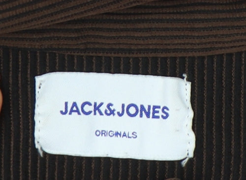 Jack & Jones Men’s Brown XL Short Sleeve Striped Button-Up Shirt