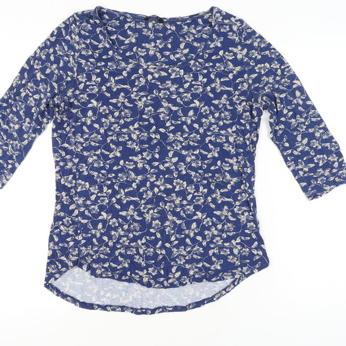 M&Co Womens Blue Floral Tunic Blouse Size 18 Scoop Neck 3/4 Sleeve