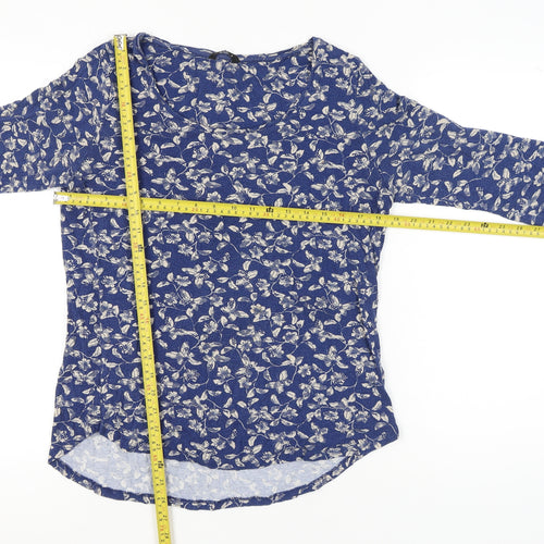 M&Co Womens Blue Floral Tunic Blouse Size 18 Scoop Neck 3/4 Sleeve