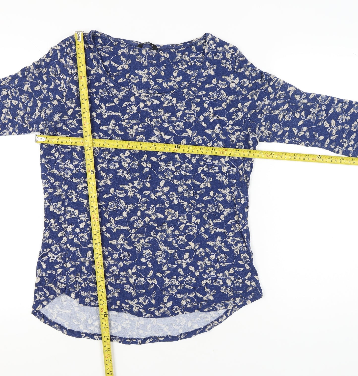 M&Co Womens Blue Floral Tunic Blouse Size 18 Scoop Neck 3/4 Sleeve