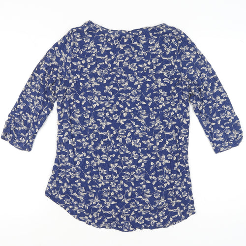 M&Co Womens Blue Floral Tunic Blouse Size 18 Scoop Neck 3/4 Sleeve