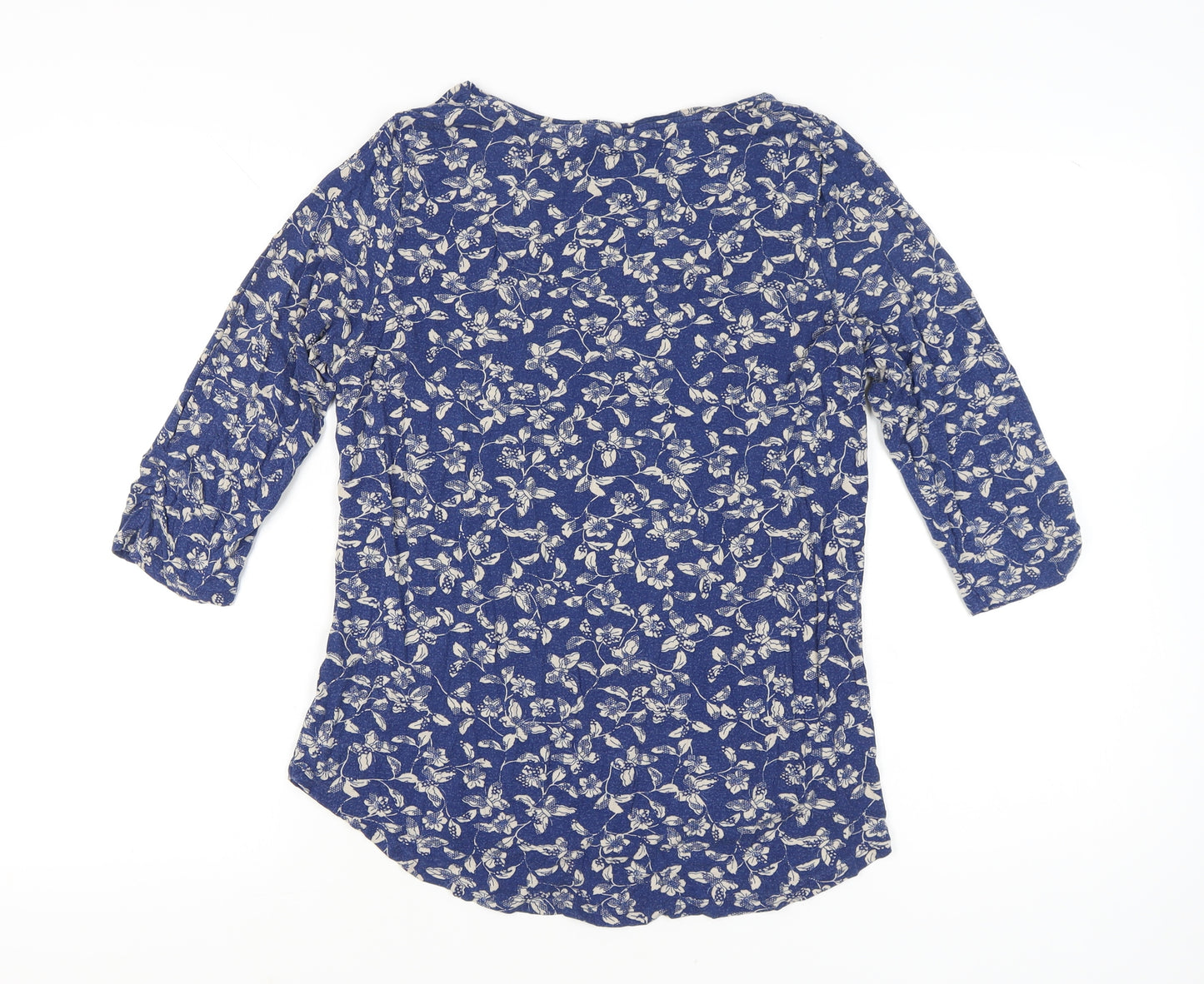 M&Co Womens Blue Floral Tunic Blouse Size 18 Scoop Neck 3/4 Sleeve