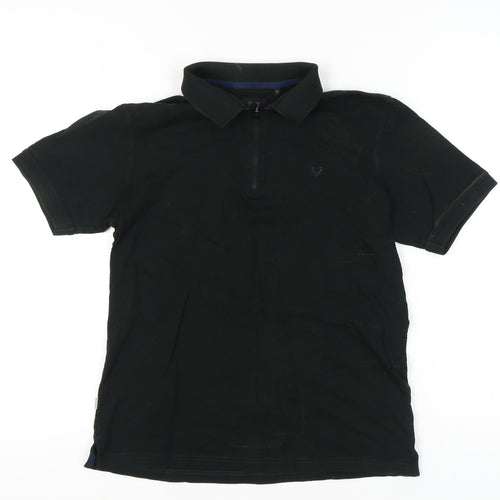 Allen Solly Men's Black Polo Shirt Size M Short Sleeve Cotton Zip Collar