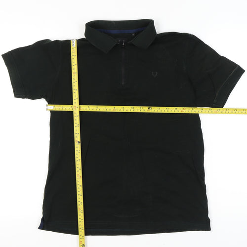 Allen Solly Men's Black Polo Shirt Size M Short Sleeve Cotton Zip Collar