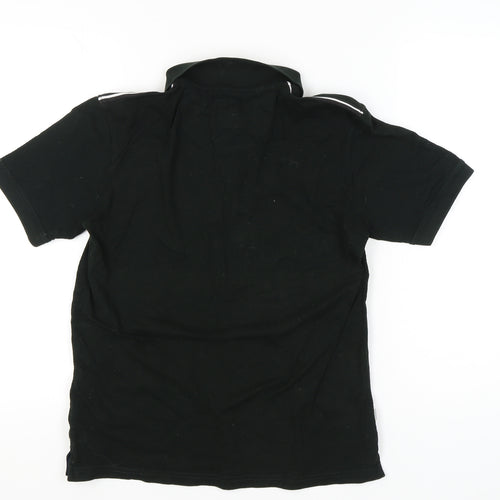Allen Solly Men's Black Polo Shirt Size M Short Sleeve Cotton Zip Collar