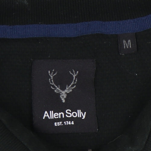 Allen Solly Men's Black Polo Shirt Size M Short Sleeve Cotton Zip Collar