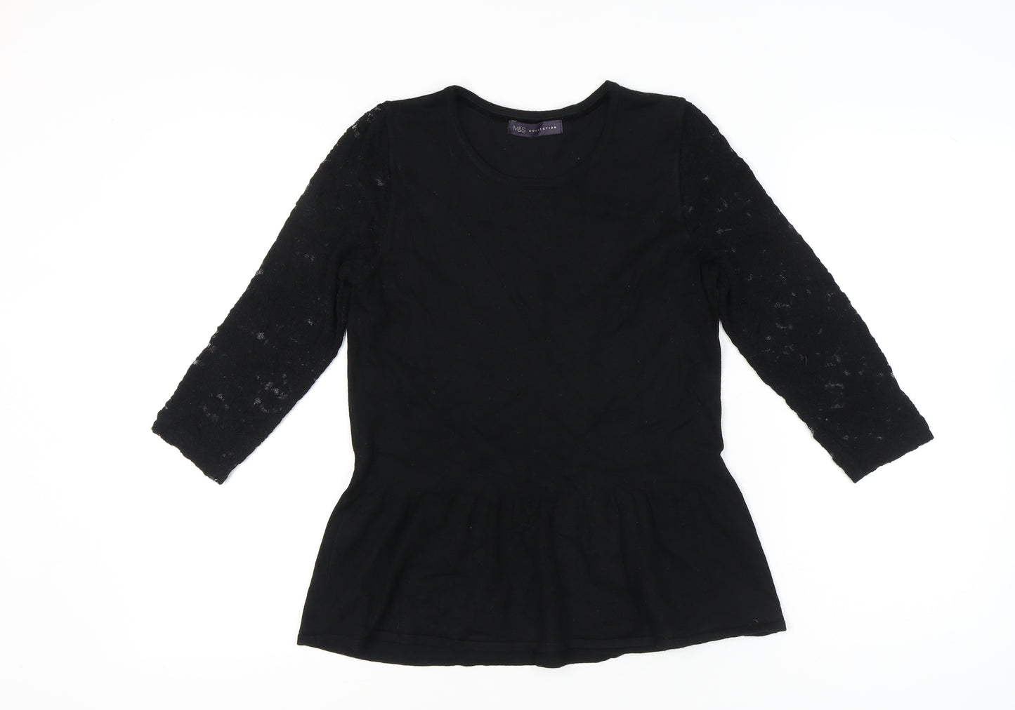 Marks and Spencer Womens Black Lace Tunic Blouse UK 10