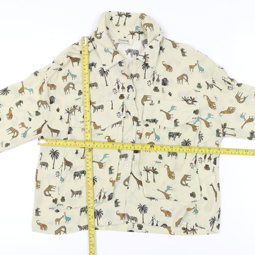 Dixie Womens Beige Animal Print Button-Up Shirt M Long Sleeve