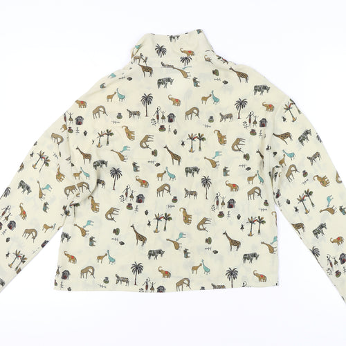 Dixie Womens Beige Animal Print Button-Up Shirt M Long Sleeve