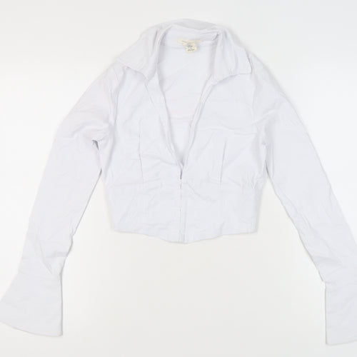 Urban Outfitters Women White Collared Cropped Blouse Size S Long Sleeve