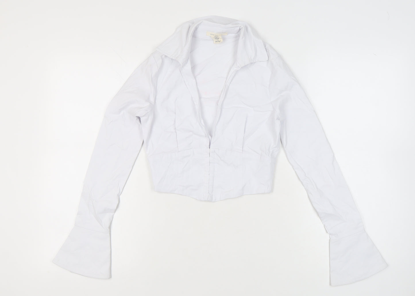 Urban Outfitters Women White Collared Cropped Blouse Size S Long Sleeve