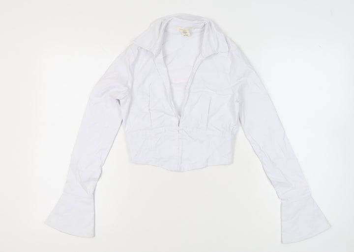 Urban Outfitters Women White Collared Cropped Blouse Size S Long Sleeve