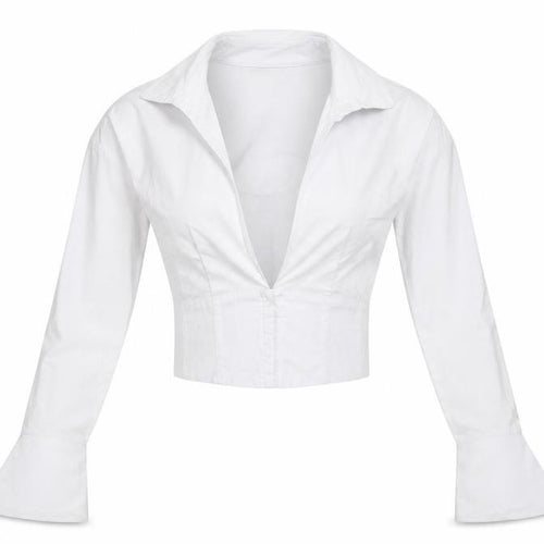 Urban Outfitters Women White Collared Cropped Blouse Size S Long Sleeve