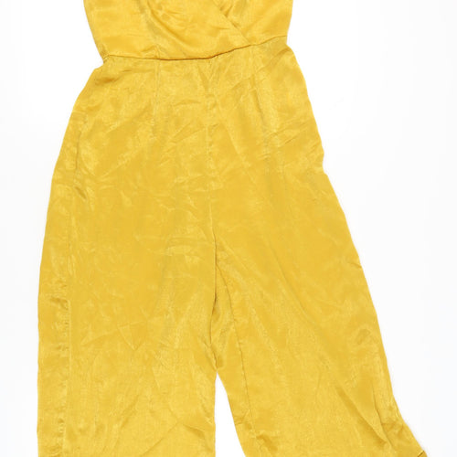 Missguided Women’s Yellow Wide-Leg Sleeveless Jumpsuit Size 10 V-Neck Polyester