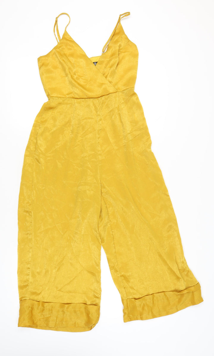 Missguided Women’s Yellow Wide-Leg Sleeveless Jumpsuit Size 10 V-Neck Polyester