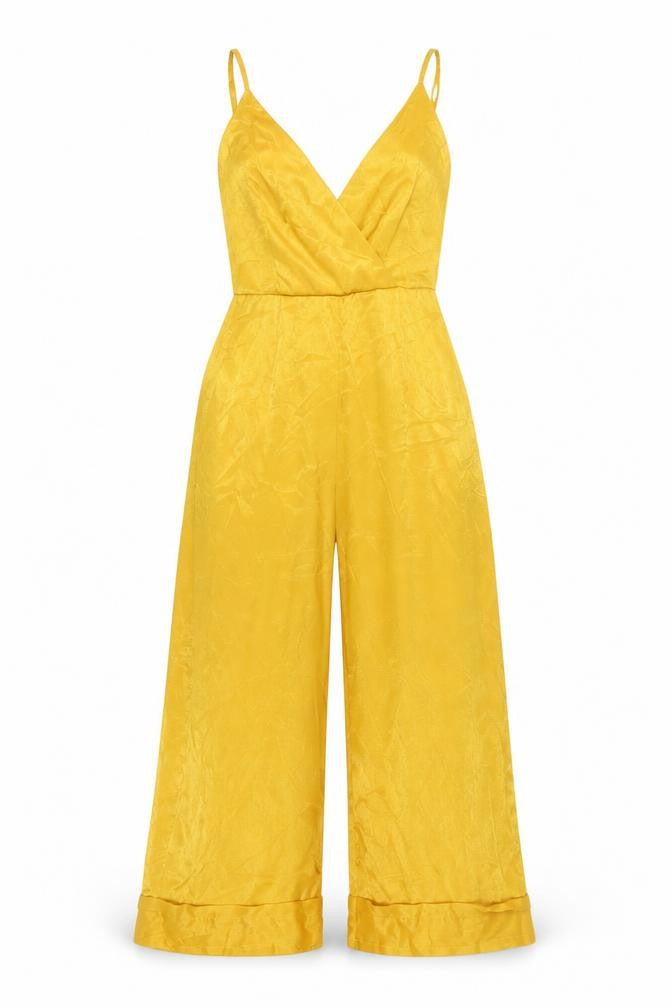 Missguided Women’s Yellow Wide-Leg Sleeveless Jumpsuit Size 10 V-Neck Polyester