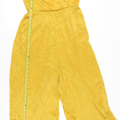 Missguided Women’s Yellow Wide-Leg Sleeveless Jumpsuit Size 10 V-Neck Polyester