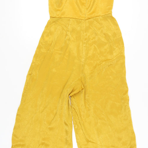 Missguided Women’s Yellow Wide-Leg Sleeveless Jumpsuit Size 10 V-Neck Polyester