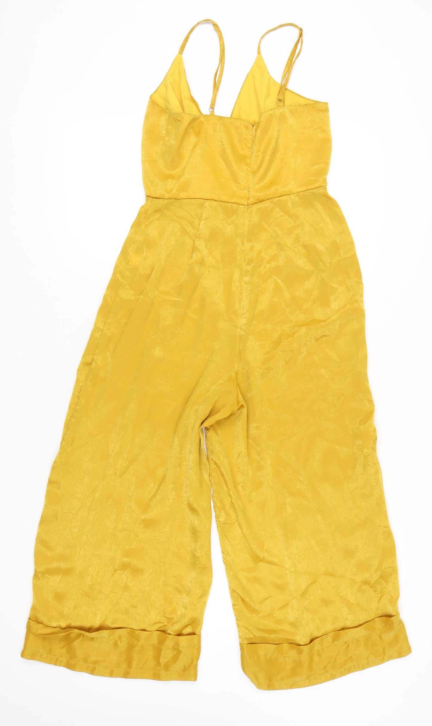 Missguided Women’s Yellow Wide-Leg Sleeveless Jumpsuit Size 10 V-Neck Polyester