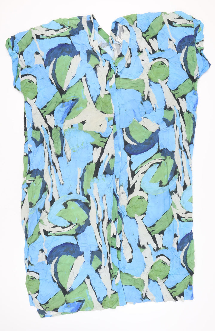 Monki Womens Blue Green Shift Dress XS Short Sleeve Viscose