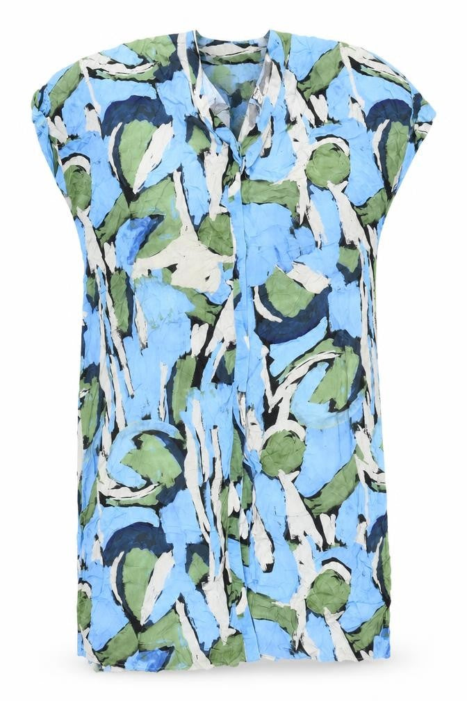 Monki Womens Blue Green Shift Dress XS Short Sleeve Viscose