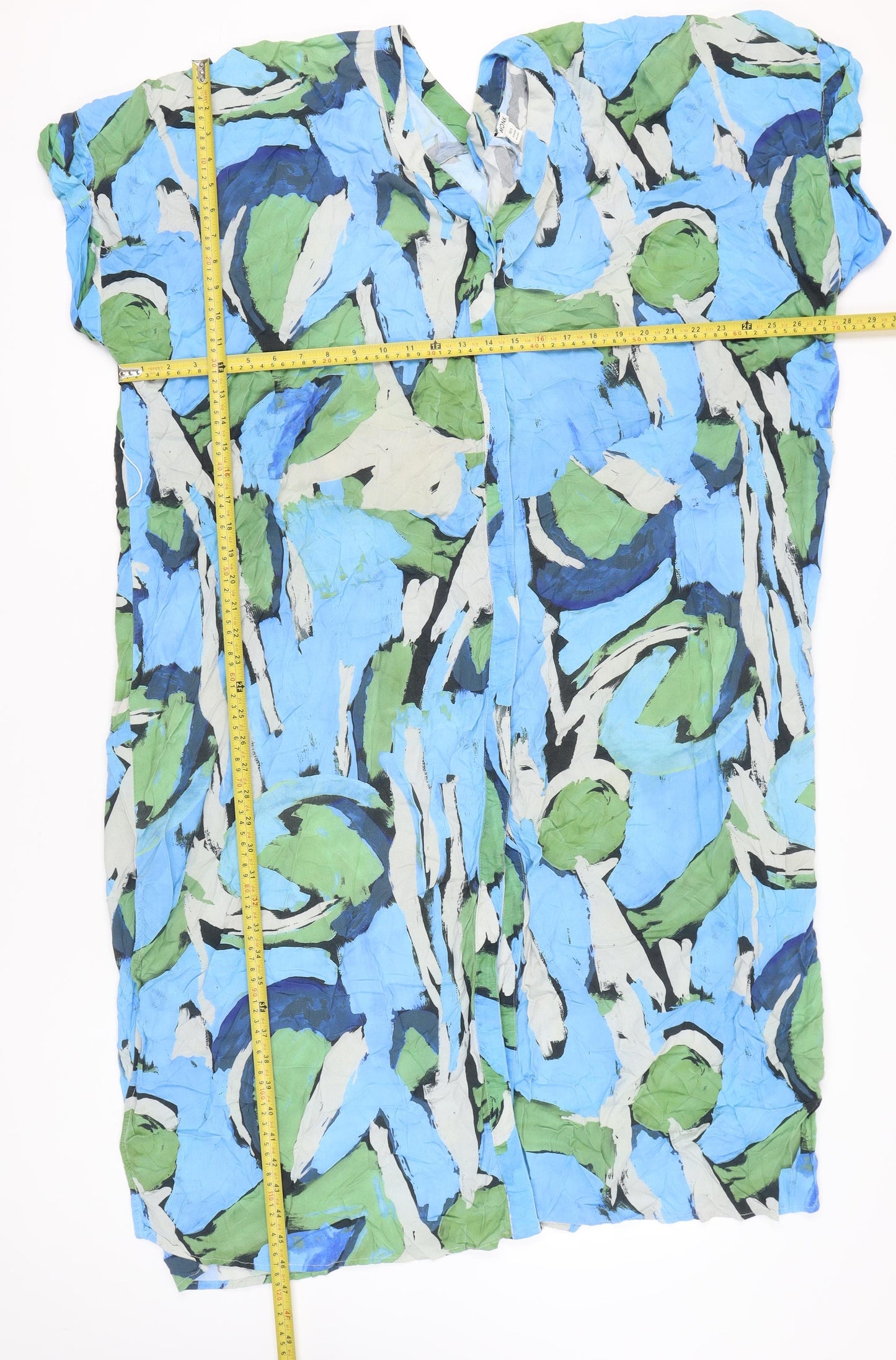 Monki Womens Blue Green Shift Dress XS Short Sleeve Viscose