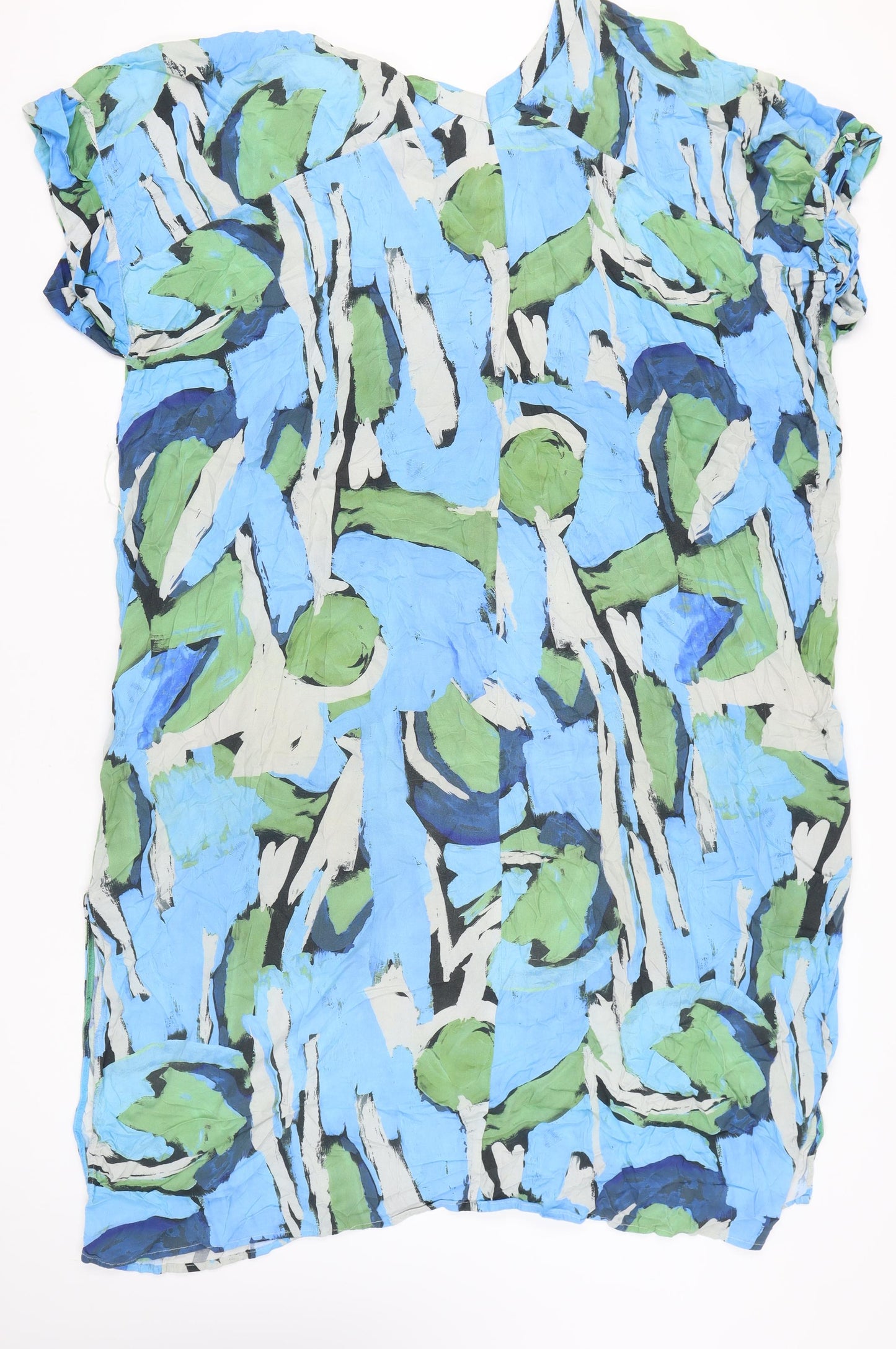 Monki Womens Blue Green Shift Dress XS Short Sleeve Viscose