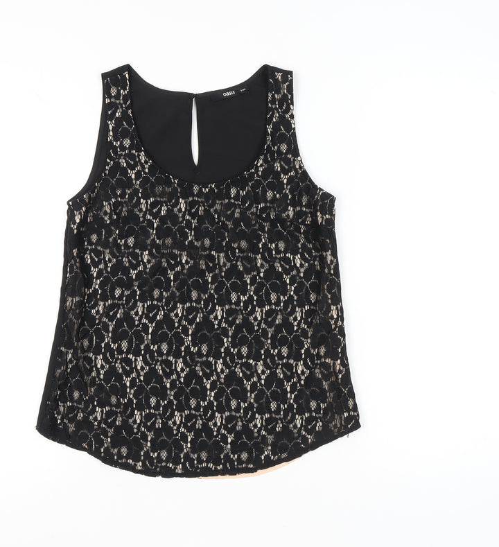 Oasis Womens Black Lace Sleeveless Blouse UK 8 Camisole Top