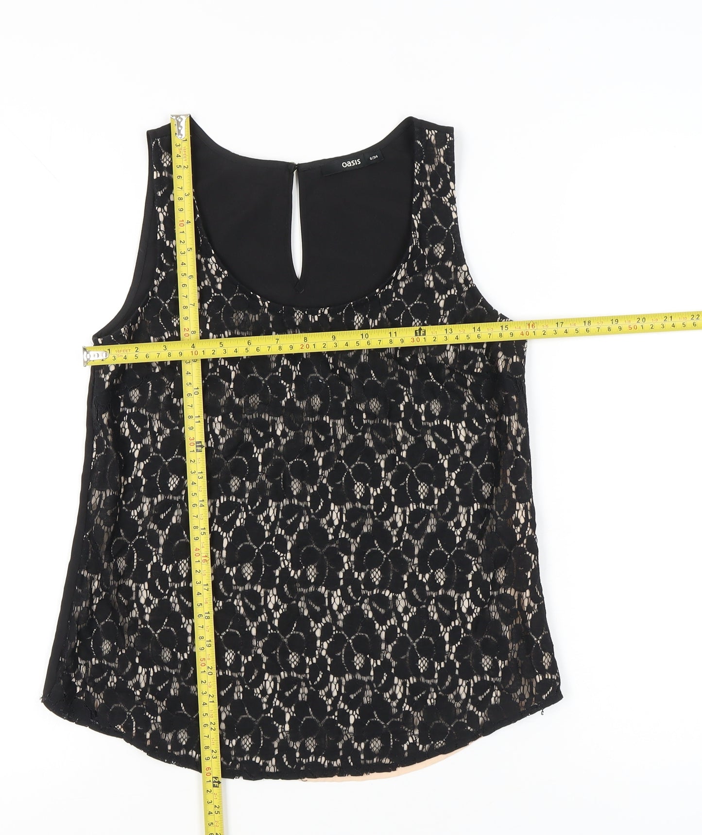 Oasis Womens Black Lace Sleeveless Blouse UK 8 Camisole Top