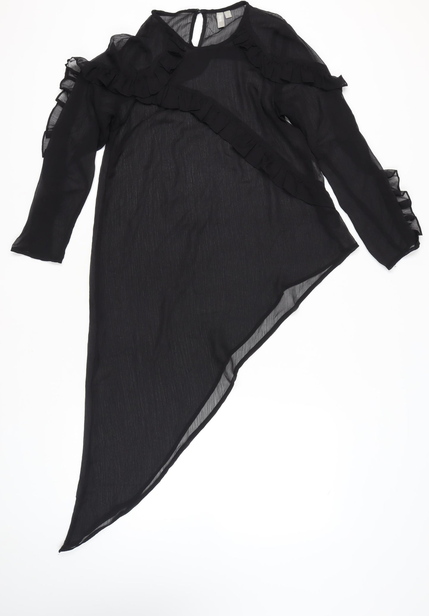 ASOS Women Black Size 12 Ruffle Long Sleeve Tunic Blouse